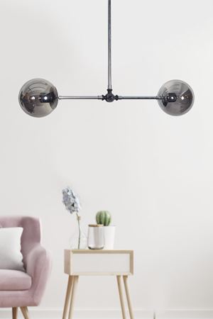 Greg 2 Li Krom-Siyah Metal Gövde Füme Camlı Tasarım Lüx  Avize