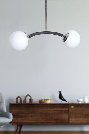 Vilson 2 Li Krom-Siyah Metal Gövde Beyaz Camlı Tasarım Lüx  Avize