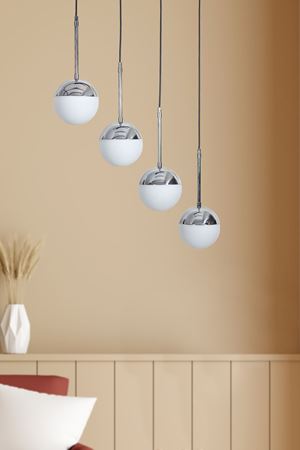 Luvia 4 Lü Krom-Siyah Metal Gövde Beyaz Camlı Tasarım Lüx Sarkıt Avize