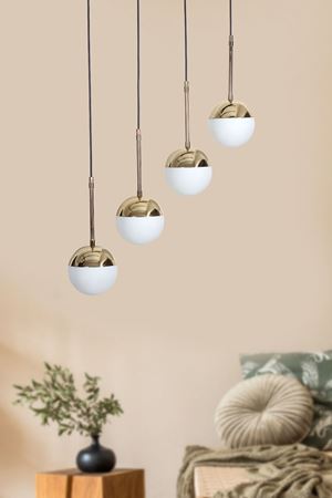 Luvia 4 Lü Gold-Siyah Metal Gövde Beyaz Rengi Camlı Tasarım Lüx Sarkıt Avize