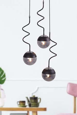 Stella 3 Lü Krom-Siyah Metal Gövde Füme Camlı  Tasarım Lüx Sarkıt Avize