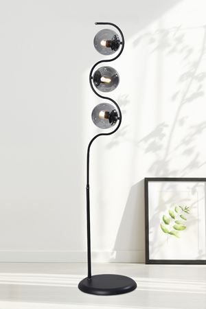 Roxy Siyah-Krom Metal Gövde Füme Camlı Tasarım Lüx Yerden Aydınlatma Lambader