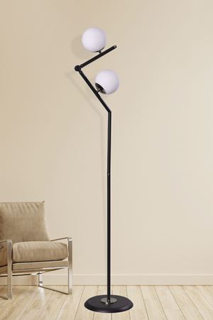 Montana Siyah-Gold Metal Gövde Beyaz Camlı Mafsallı Tasarım Lüx Yerden Aydınlatma Lambader