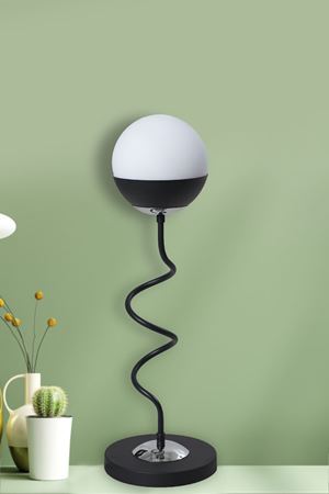 Stella Krom-Siyah Metal Gövde Beyaz Camlı  Tasarım Lüx  Masa Lambası