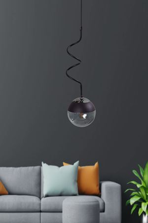 Stella Tekli Krom-Siyah Metal Gövde Füme  Camlı  Tasarım Lüx  Sarkıt Avize