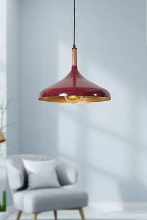 Ufo Tekli  Bordo Metal Sarkıt Avize Ahşap Parçalı