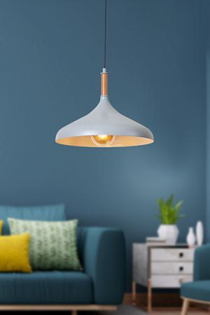 Ufo Tekli  Gri Metal Sarkıt Avize Ahşap Parçalı