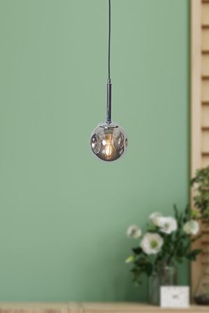 Mona Tekli Krom-Siyah Metal Gövde Füme Camlı Tasarım Lüx Sarkıt Avize