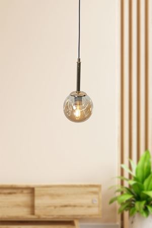 Mona Tekli Gold-Siyah Metal Gövde Bal Rengi Camlı Tasarım Lüx Sarkıt Avize