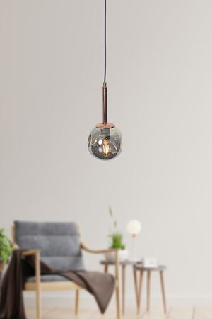 Mona Tekli Bakır-Siyah Metal Gövde Füme Camlı Tasarım Lüx Sarkıt Avize