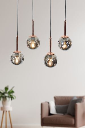 Liza 4 Lü Bakır-Siyah Metal Gövde Füme Camlı Tasarım Lüx Sarkıt Avize