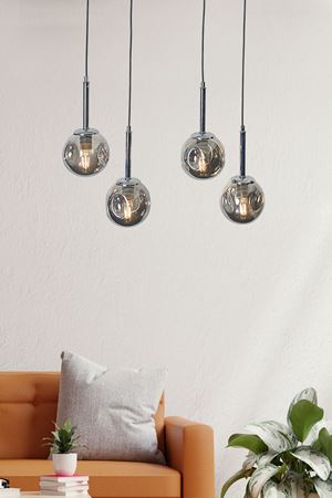 Liza 4 Lü Krom-Siyah Metal Gövde Füme Camlı Tasarım Lüx Sarkıt Avize