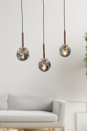 Liza 3 Lü Bakır-Siyah Metal Gövde Füme Camlı Tasarım Lüx Sarkıt Avize