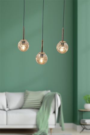 Liza 3 Lü Gold-Siyah Metal Gövde Bal Rengi Camlı Tasarım Lüx Sarkıt Avize