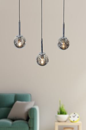 Liza 3 Lü Krom-Siyah Metal Gövde Füme Camlı Tasarım Lüx Sarkıt Avize