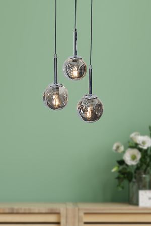 Mona 3 Lü Krom-Siyah Metal Gövde Füme Camlı Tasarım Lüx Sarkıt Avize