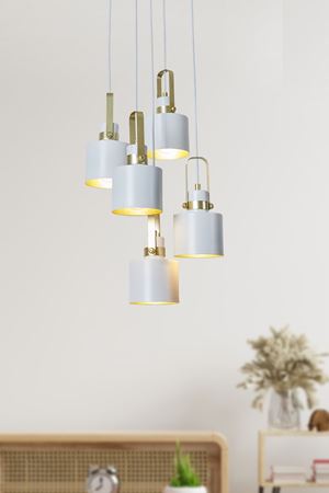 Vega 5 Li Beyaz Sarı  Metal Gövde  Tasarım Lüx Avize