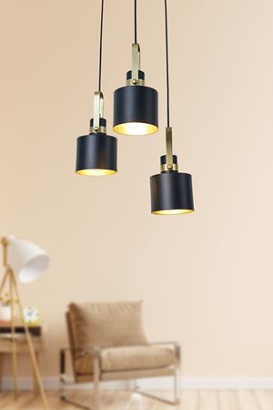 Vega 3 Lü Siyah Sarı  Metal Gövde  Tasarım Lüx Avize