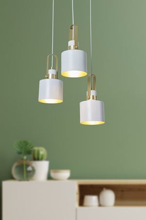 Vega 3 Lü Beyaz Sarı  Metal Gövde  Tasarım Lüx Avize