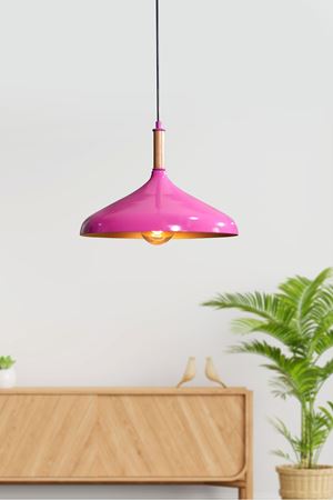 Ufo Tekli  Pembe Metal Sarkıt Avize Ahşap Parçalı