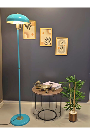 Venus Turkuaz Lambader Hareketli Başlık Modern Dekoratif Metal Tasarım Şık Yerden Aydınlatma Lambası