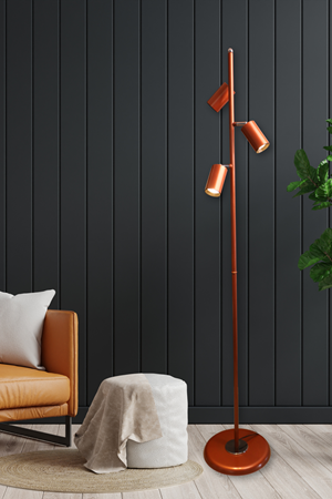 Bella Bakır Lambader Hareketli Başlık – Modern Dekoratif Metal Tasarım Şık Ledli Yerden Aydınlatma