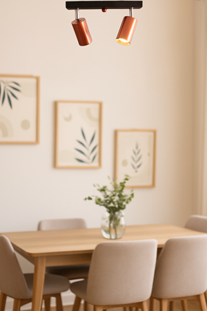 Parma Avize Modern Metal 2’li  Tavana Yakın Mafsallı Bakır-Siyah Gövde  Ampüllü Tasarım Lüks Avize