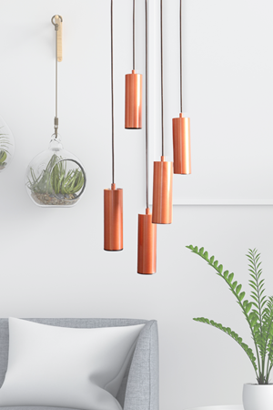 Bella Avize Modern Metal 5’li Bakır-Siyah Gövde  Ampüllü Tasarım Lüks Avize Aydınlatma