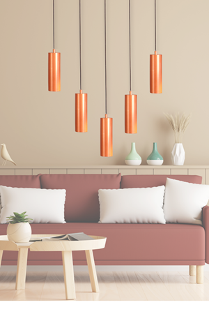 Havana Avize Modern Metal 5’li  Sıralı Bakır-Siyah Gövde  Ampüllü Tasarım Lüks Avize Aydınlatma