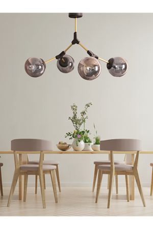 Atom Siyah Modern Tasarım Metal Gövde 4'lü Füme Rengi Camlı Avize | Salon Mutfak Oturma Odası İçin
