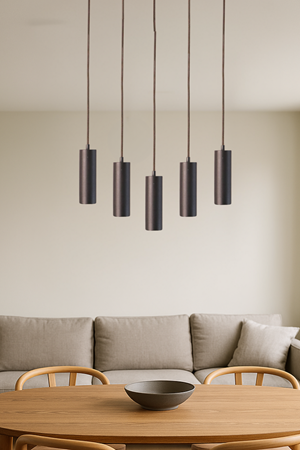 Havana Avize Modern Metal 5’li  Sıralı Siyah Gövde  Ampüllü Tasarım Lüks Avize Aydınlatma