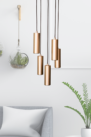 Bella Avize Modern Metal 5’li Sarı-Siyah Gövde  Ampüllü Tasarım Lüks Avize Aydınlatma