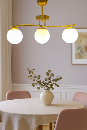 Galaksi Modern Tasarım Sarı 3'li Beyaz Camlı Metal Gövde Avize | Salon, Yatak Odası ve Mutfak İçin