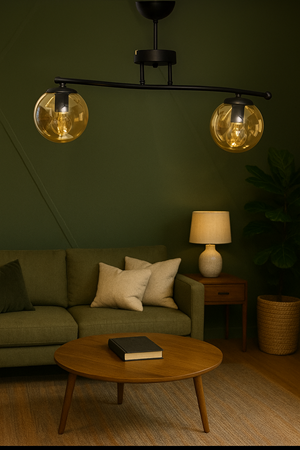 Galaksi Modern Tasarım Siyah 2'li Bal Camlı Metal Gövde Avize | Salon, Yatak Odası ve Mutfak İçin