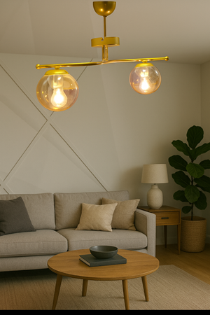 Galaksi Modern Tasarım Sarı 2'li Bal Camlı Metal Gövde Avize | Salon, Yatak Odası ve Mutfak İçin