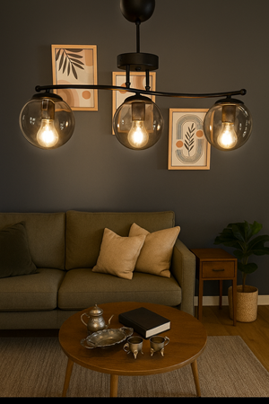 Galaksi Modern Tasarım Siyah 3'li Füme Camlı Metal Gövde Avize | Salon, Yatak Odası ve Mutfak İçin