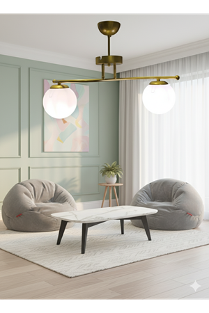 Galaksi Modern Tasarım Sarı 2'li Beyaz Camlı Metal Gövde Avize | Salon, Yatak Odası ve Mutfak İçin