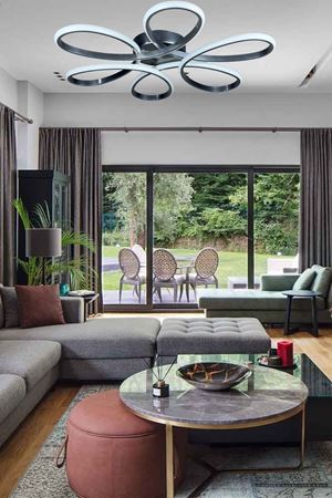 Sedef Modern Tasarım Yatak Odası - Salon - Mutfak Gri Renk Gün Işığı Ve Beyaz Led Avize