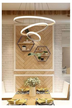 Rings Modern Tasarım Eskitme Renk - Yatak Odası - Salon - Çocuk Odası - Mutfak Beyaz Led 3 Lü Avize