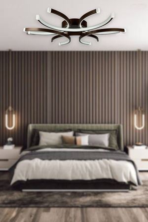 Levora Kahverengi Modern Tasarım - Salon - Mutfak - Yatak Odası Beyaz Işıklı Led Avize