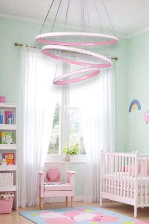 Rings Modern Tasarım Pembe Renk - Yatak Odası - Salon -Çocuk Odası - Mutfak Beyaz Led 3 Lü Avize