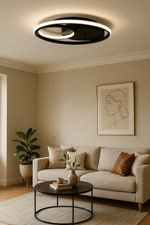 Okka Siyah Renk Modern Tasarım Yemek Masası Üstü - Mutfak - Salon Beyaz Led 2 Li Avize