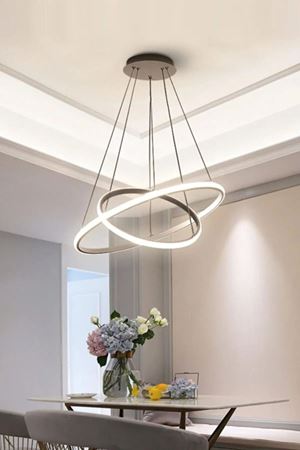 Rings Modern Tasarım Gri Renk - Yatak Odası - Salon - Çocuk Odası - Mutfak Beyaz Led 2 Li Avize