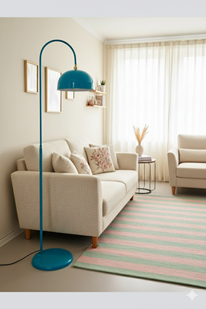 Sonart Turkuaz Lambader Hareketli Başlık Modern Dekoratif Metal Tasarım Şık Yerden Aydınlatma Lamba