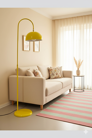 Sonart Taksi Sarısı Lambader Hareketli Başlık Modern Dekoratif Metal Tasarım Şık Yerden Aydınlatma