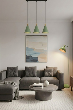 Luzarana Kuki Sıralı 3 Lü Metal Gövde Yeşil Renkli Avize Sarkıt Salon Mutfak Ofis Cafe Butik Lamba Aydınlatma Avizeler