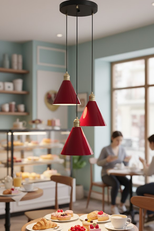 Luzarana Kuki 3 Lü Metal Gövde Bordo Renkli Avize Sarkıt Salon Mutfak Ofis Cafe Butik Avize