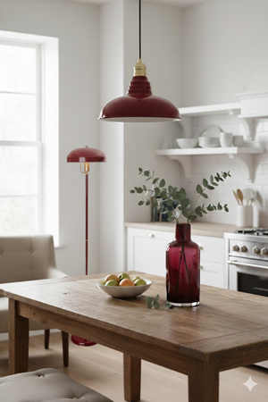 Luzarana Sidney Metal Gövde Bordo Renkli Tekli Avize Sarkıt Salon Mutfak Ofis Cafe Butik Lamba Aydınlatma Avizeler