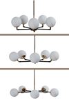 Leo 5 Li Siyah-Gold Metal Gövde Beyaz Camlı Mafsallı  Tasarım Lüx Avize