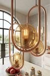 Zenga 3 lü Bakır Metal Gövde Bal Rengi Camlı Tasarım Lüks  Avize